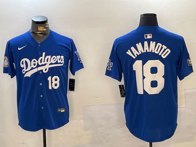 Men Los Angeles Dodgers #18 Yamamoto Blue Game 2024 Nike MLB Jersey style 12162